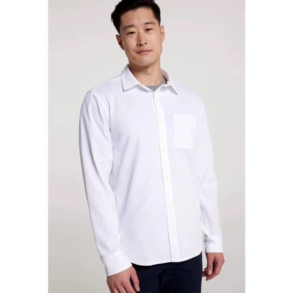 VRST Men’s Refined Knit Long sleeve button down shirt pure white small NWT - Picture 1 of 6